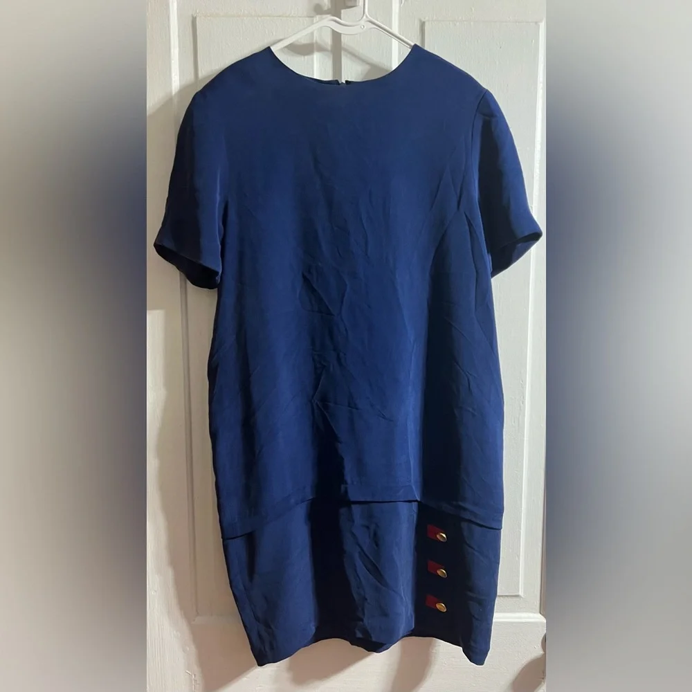 100% silk Papell Too Navy Blue Dress - Picture 1 of 5